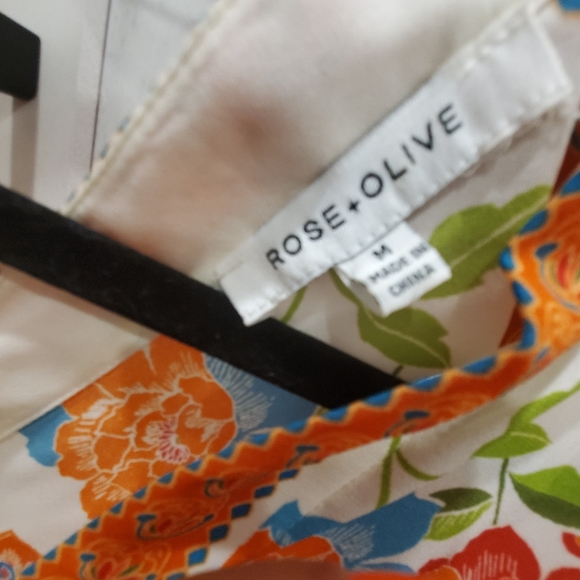 Rose + Olive Boho Floral Dress Blouse Top Orange White - Picture 4 of 4